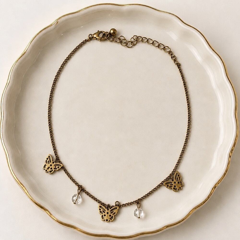 Antique Bronze Butterfly Drop Choker